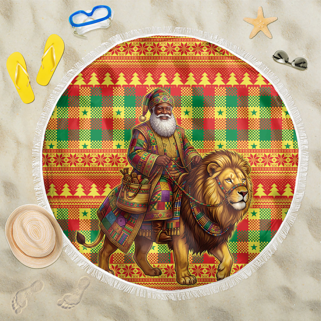 Senegal Christmas Santa Lion Beach Blanket Thioub Traditional Woven Textile Motif