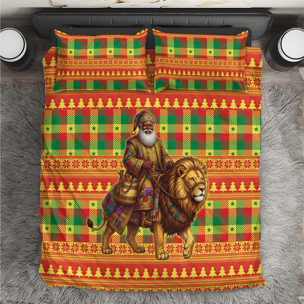 Senegal Christmas Santa Lion Bedding Set Thioub Traditional Woven Textile Motif