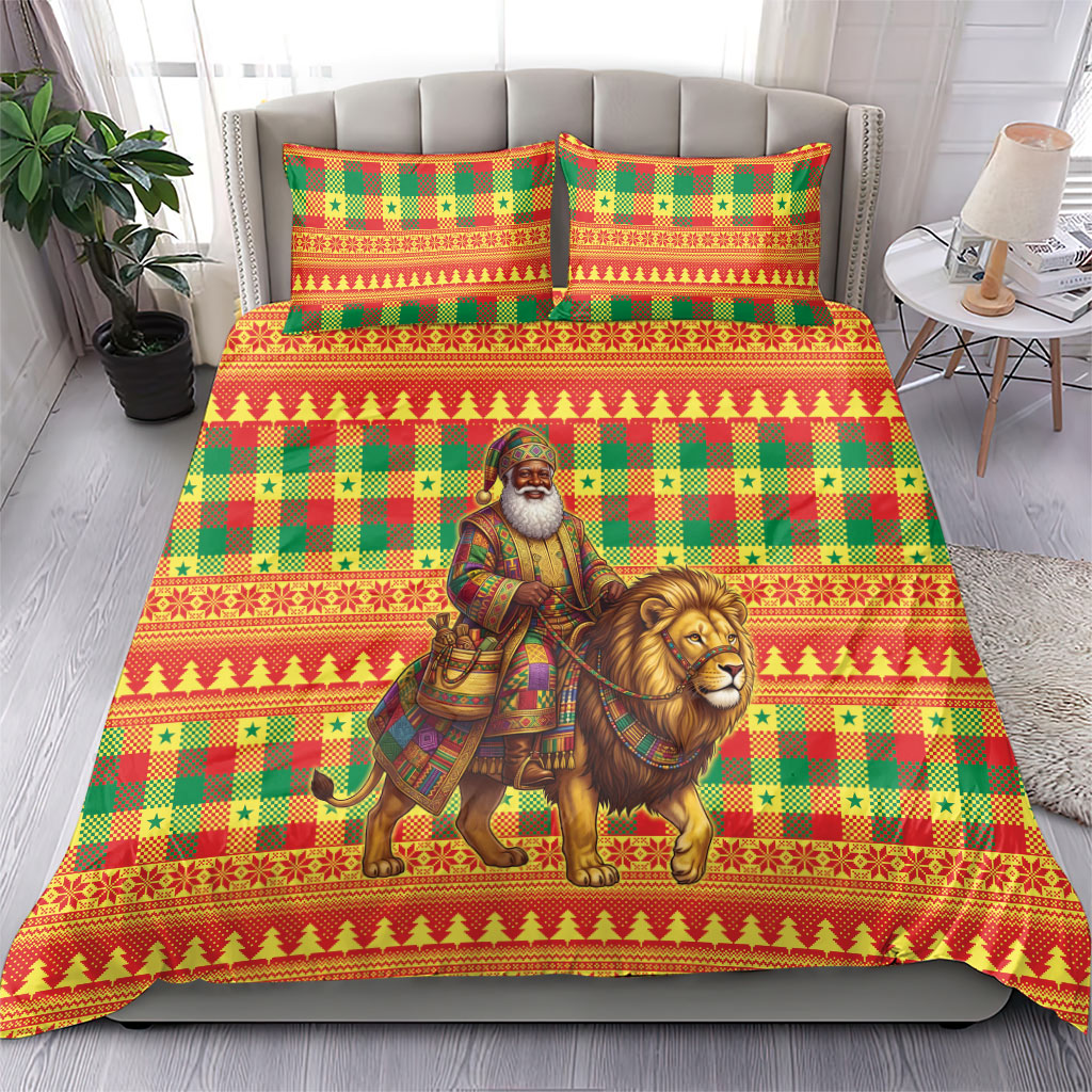 Senegal Christmas Santa Lion Bedding Set Thioub Traditional Woven Textile Motif