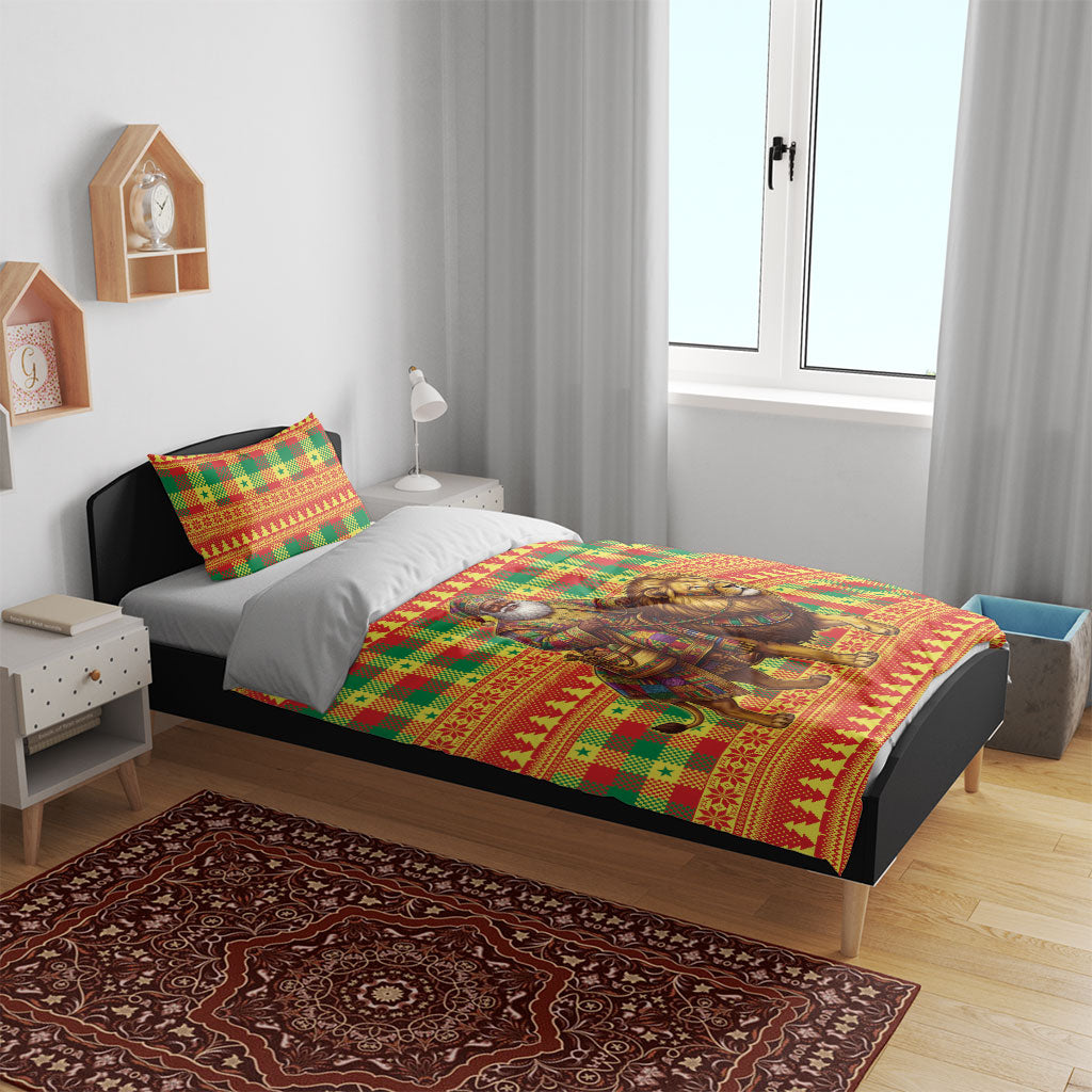 Senegal Christmas Santa Lion Bedding Set Thioub Traditional Woven Textile Motif