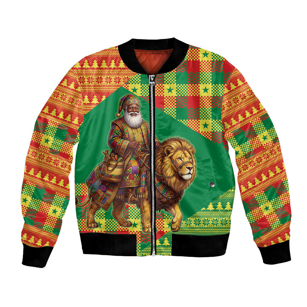 Senegal Christmas Santa Lion Bomber Jacket Thioub Traditional Woven Textile Motif