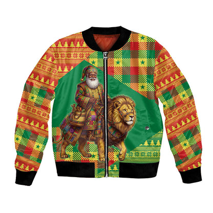 Senegal Christmas Santa Lion Bomber Jacket Thioub Traditional Woven Textile Motif
