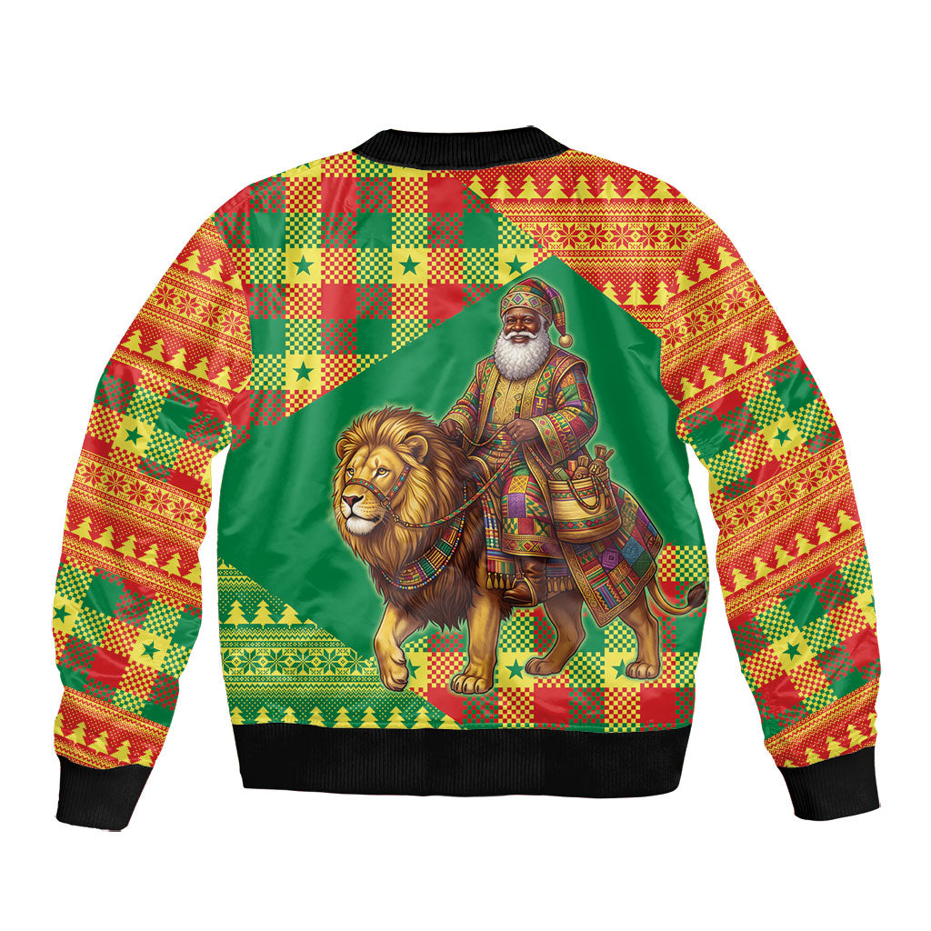 Senegal Christmas Santa Lion Bomber Jacket Thioub Traditional Woven Textile Motif