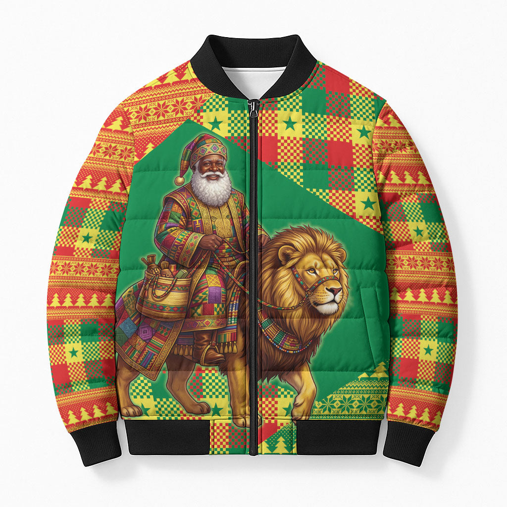 Senegal Christmas Santa Lion Bomber Puffer Jacket Thioub Traditional Woven Textile Motif