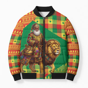 Senegal Christmas Santa Lion Bomber Puffer Jacket Thioub Traditional Woven Textile Motif