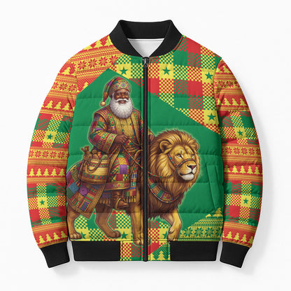 Senegal Christmas Santa Lion Bomber Puffer Jacket Thioub Traditional Woven Textile Motif