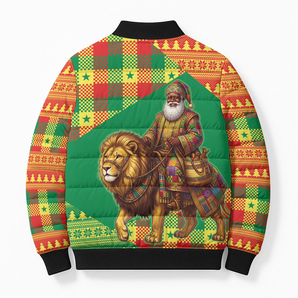 Senegal Christmas Santa Lion Bomber Puffer Jacket Thioub Traditional Woven Textile Motif