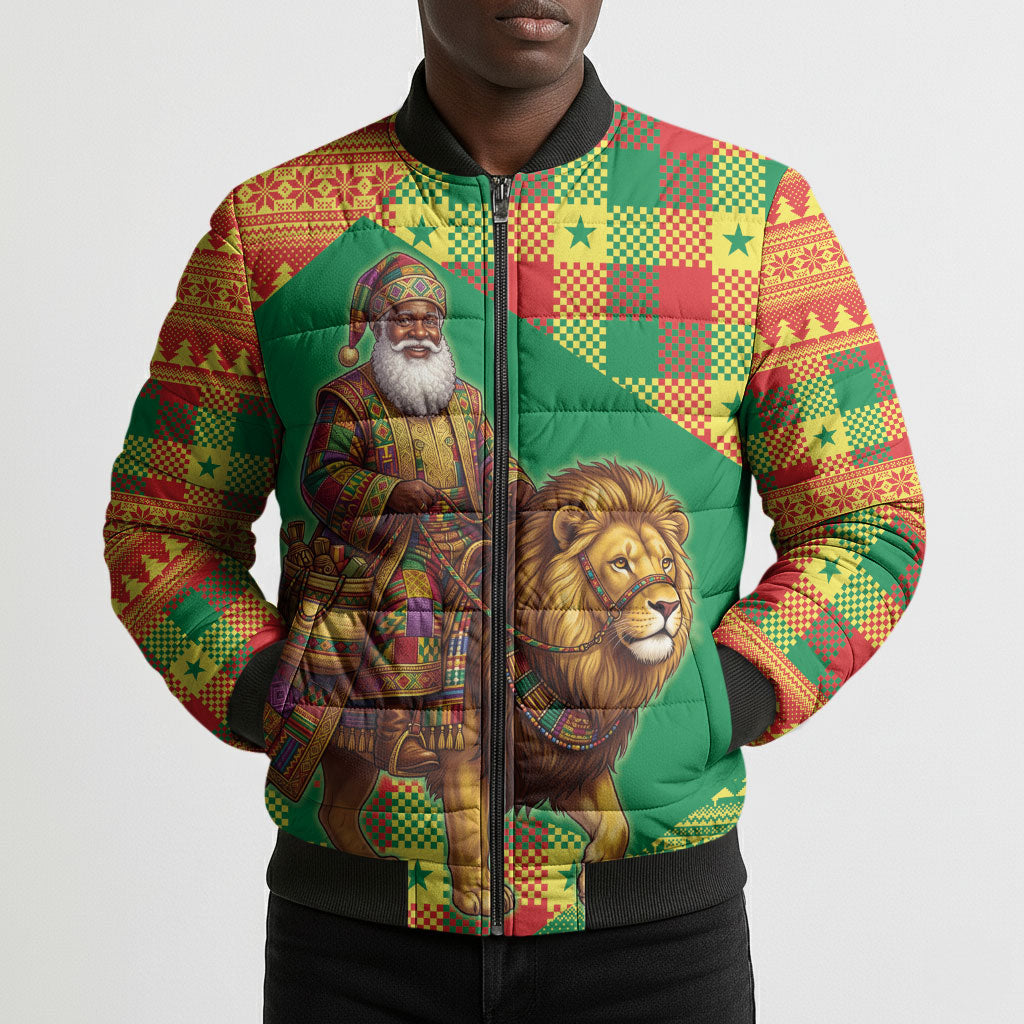 Senegal Christmas Santa Lion Bomber Puffer Jacket Thioub Traditional Woven Textile Motif