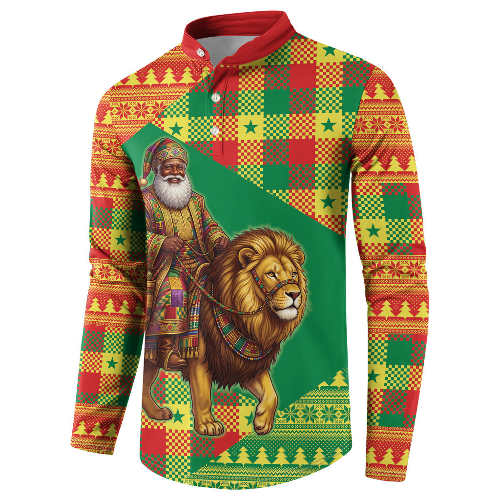 Senegal Christmas Santa Lion Button Sweatshirt Thioub Traditional Woven Textile Motif