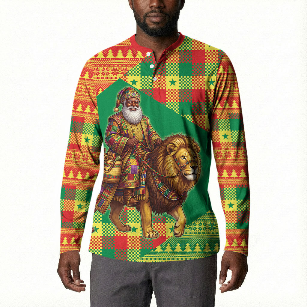 Senegal Christmas Santa Lion Button Sweatshirt Thioub Traditional Woven Textile Motif