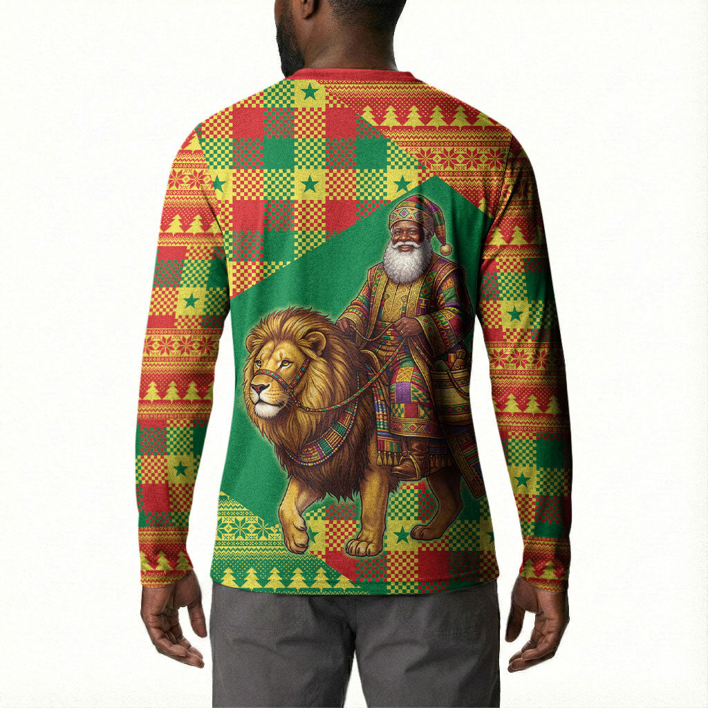 Senegal Christmas Santa Lion Button Sweatshirt Thioub Traditional Woven Textile Motif