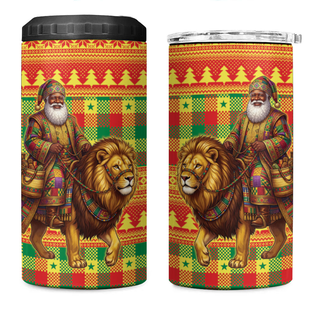 Senegal Christmas Santa Lion 4 in 1 Can Cooler Tumbler Thioub Traditional Woven Textile Motif
