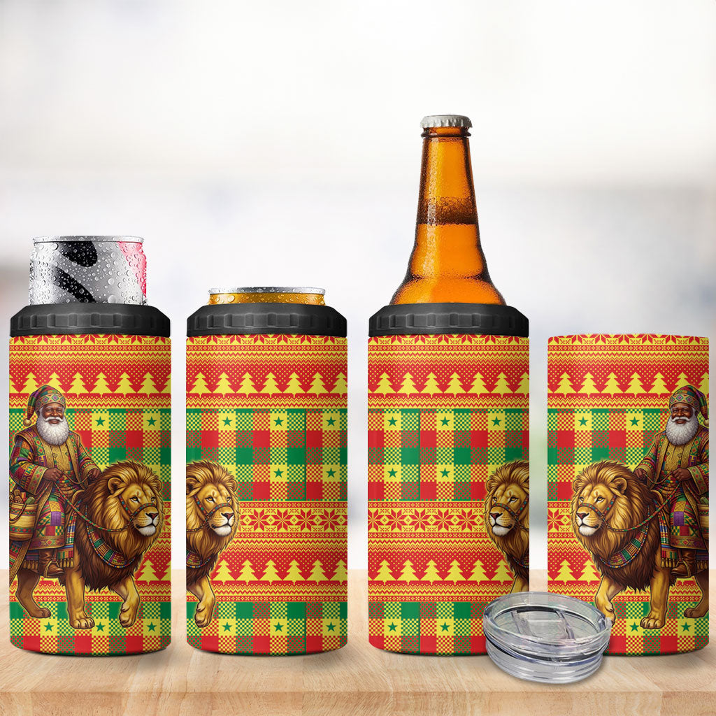 Senegal Christmas Santa Lion 4 in 1 Can Cooler Tumbler Thioub Traditional Woven Textile Motif