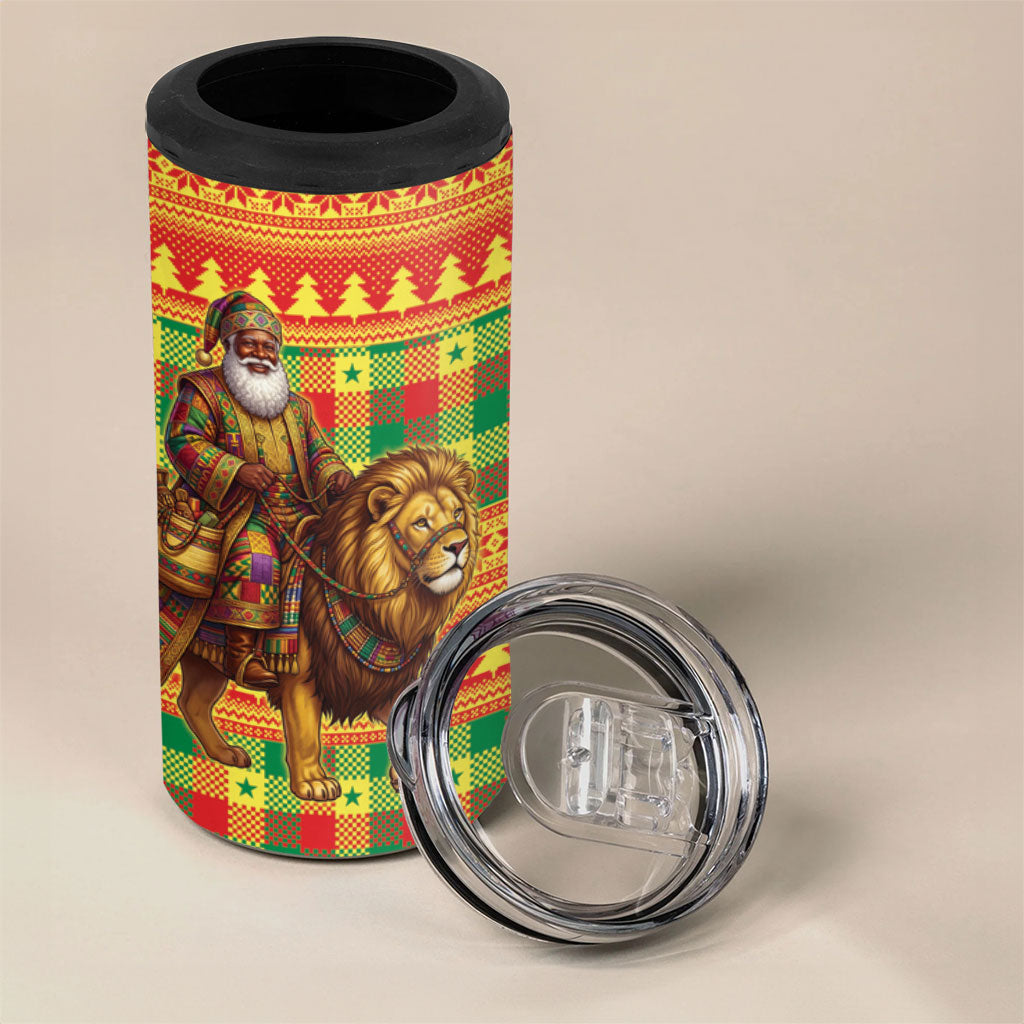 Senegal Christmas Santa Lion 4 in 1 Can Cooler Tumbler Thioub Traditional Woven Textile Motif