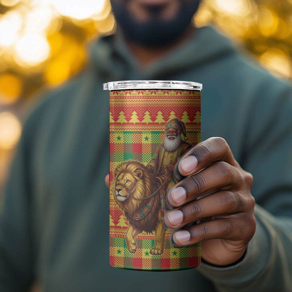 Senegal Christmas Santa Lion 4 in 1 Can Cooler Tumbler Thioub Traditional Woven Textile Motif