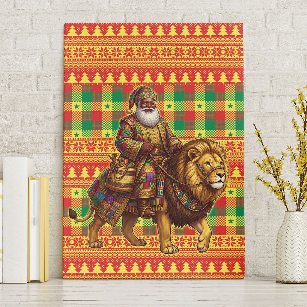 Senegal Christmas Santa Lion Canvas Wall Art Thioub Traditional Woven Textile Motif