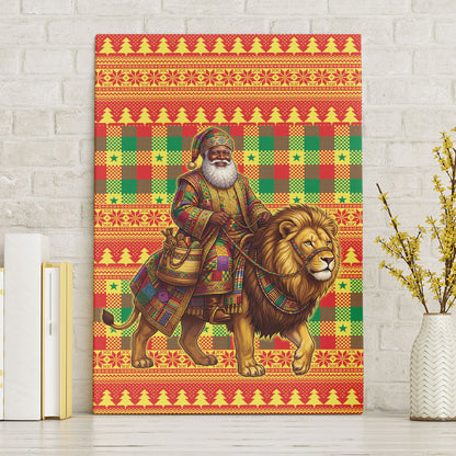 Senegal Christmas Santa Lion Canvas Wall Art Thioub Traditional Woven Textile Motif