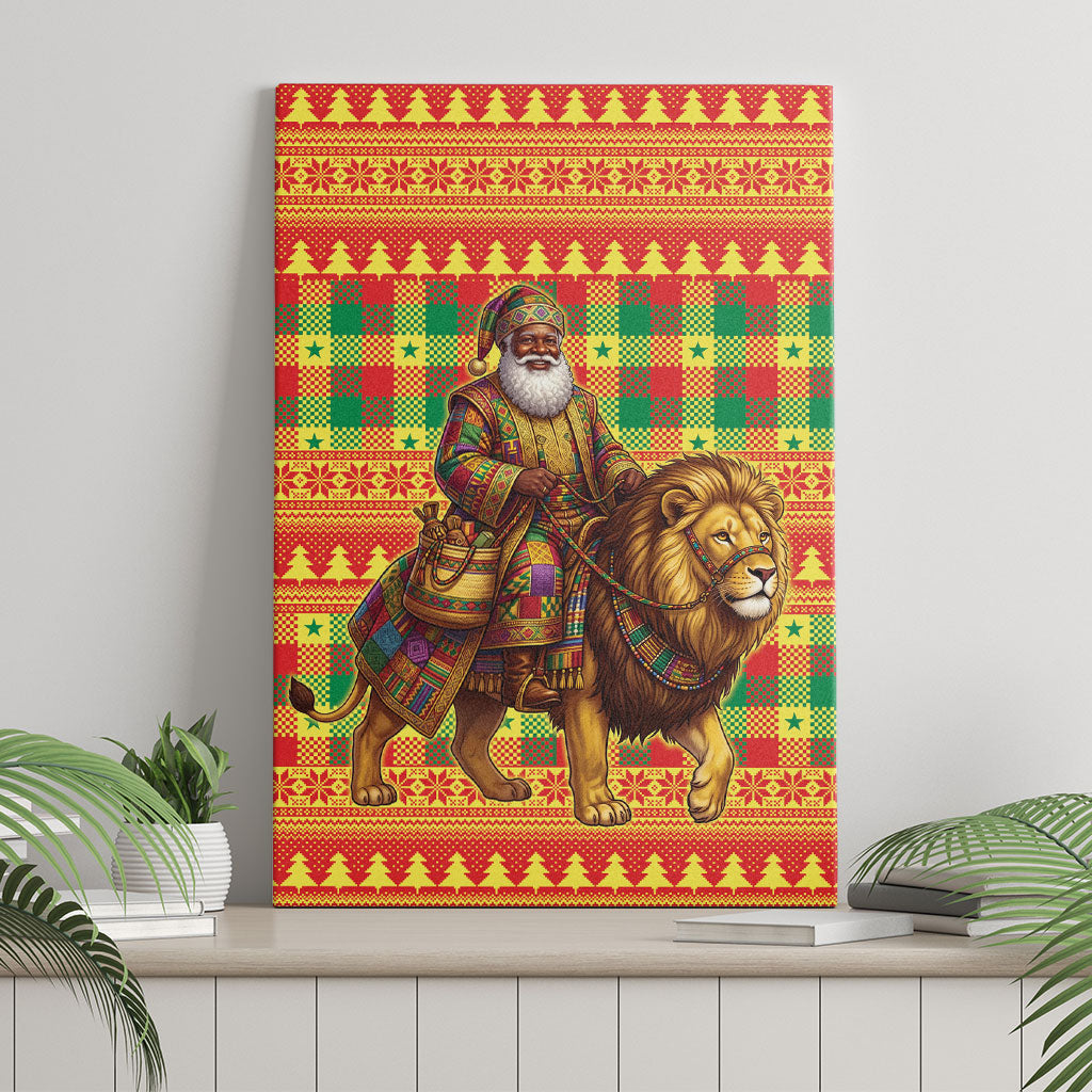 Senegal Christmas Santa Lion Canvas Wall Art Thioub Traditional Woven Textile Motif