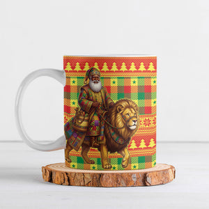 Senegal Christmas Santa Lion Ceramic Mug Thioub Traditional Woven Textile Motif