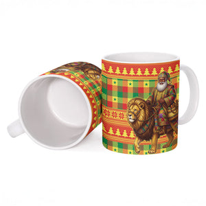 Senegal Christmas Santa Lion Ceramic Mug Thioub Traditional Woven Textile Motif