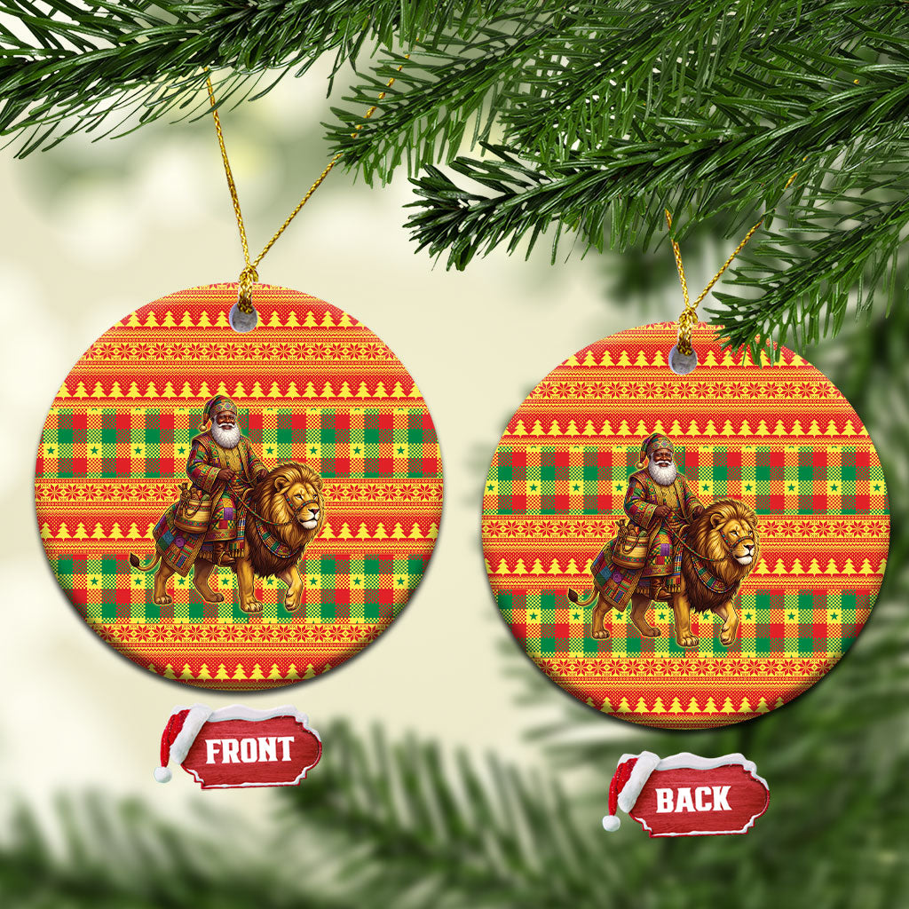 Senegal Christmas Santa Lion Ceramic Ornament Thioub Traditional Woven Textile Motif