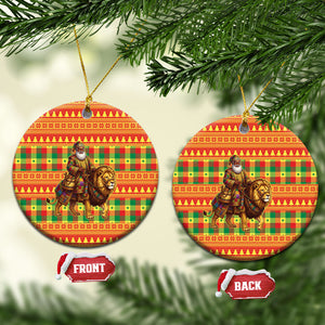 Senegal Christmas Santa Lion Ceramic Ornament Thioub Traditional Woven Textile Motif