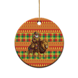 Senegal Christmas Santa Lion Ceramic Ornament Thioub Traditional Woven Textile Motif