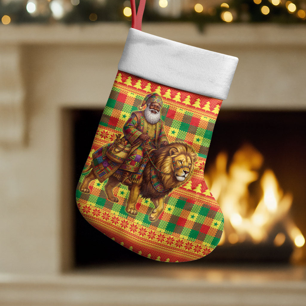 Senegal Christmas Santa Lion Christmas Stocking Thioub Traditional Woven Textile Motif