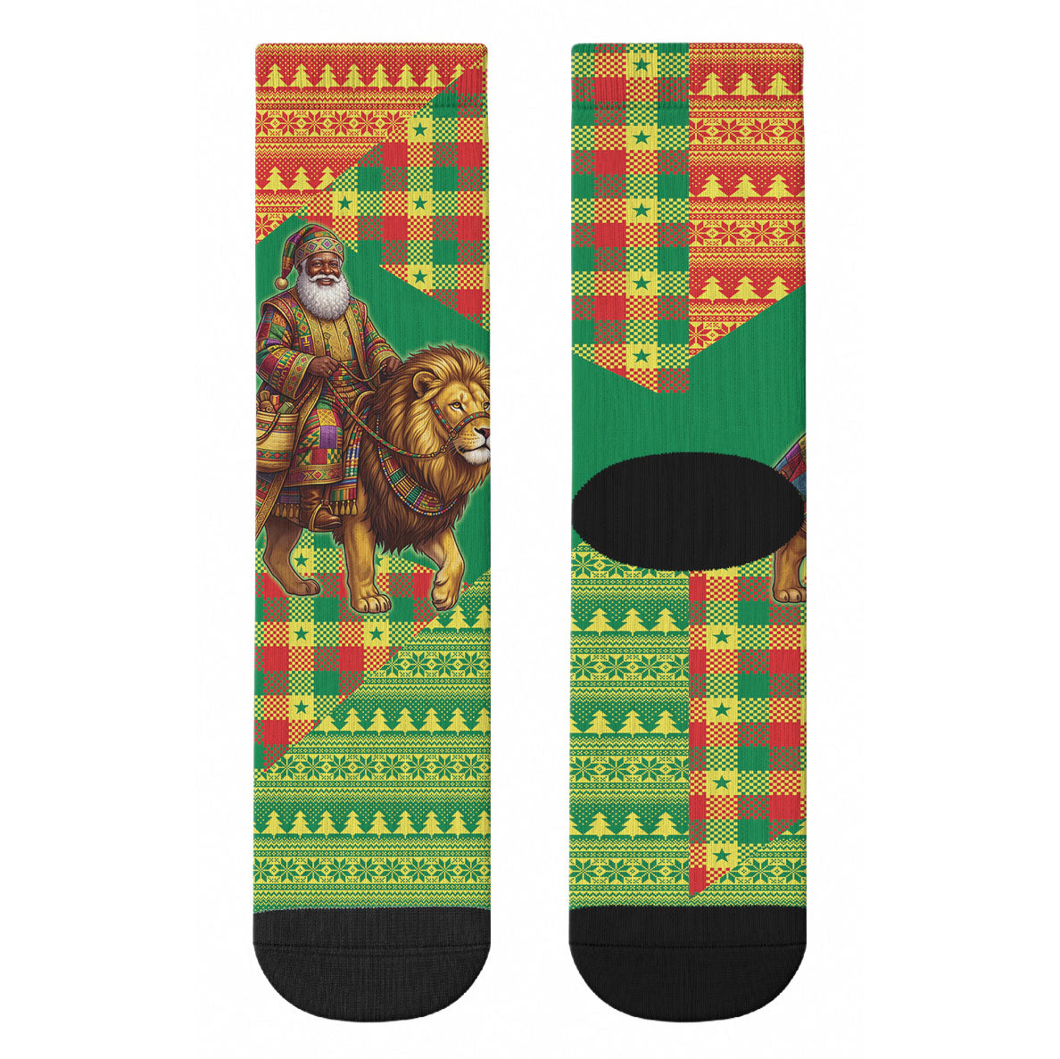 Senegal Christmas Santa Lion Crew Socks Thioub Traditional Woven Textile Motif