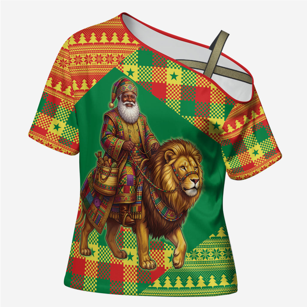 Senegal Christmas Santa Lion Cross Shoulder Shirt Thioub Traditional Woven Textile Motif