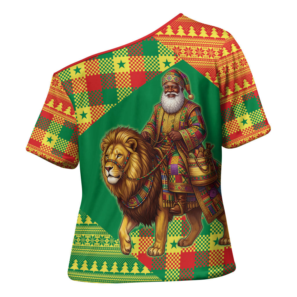 Senegal Christmas Santa Lion Cross Shoulder Shirt Thioub Traditional Woven Textile Motif
