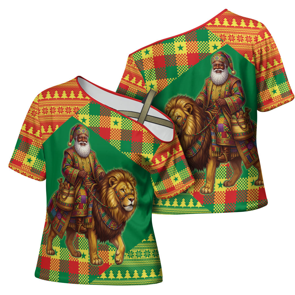 Senegal Christmas Santa Lion Cross Shoulder Shirt Thioub Traditional Woven Textile Motif