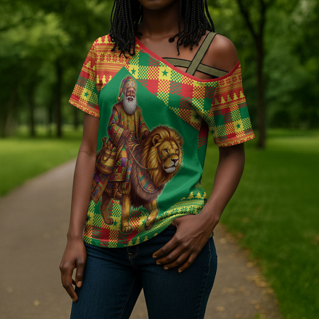 Senegal Christmas Santa Lion Cross Shoulder Shirt Thioub Traditional Woven Textile Motif