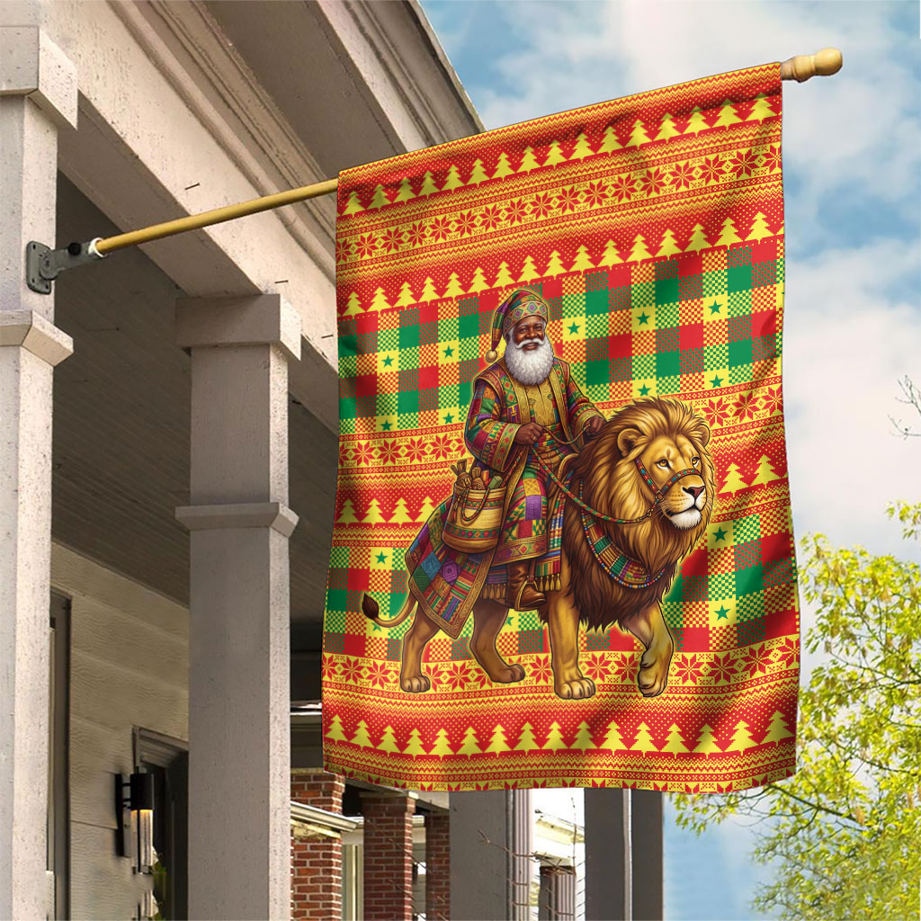 Senegal Christmas Santa Lion Garden Flag Thioub Traditional Woven Textile Motif