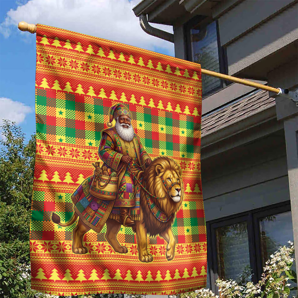Senegal Christmas Santa Lion Garden Flag Thioub Traditional Woven Textile Motif