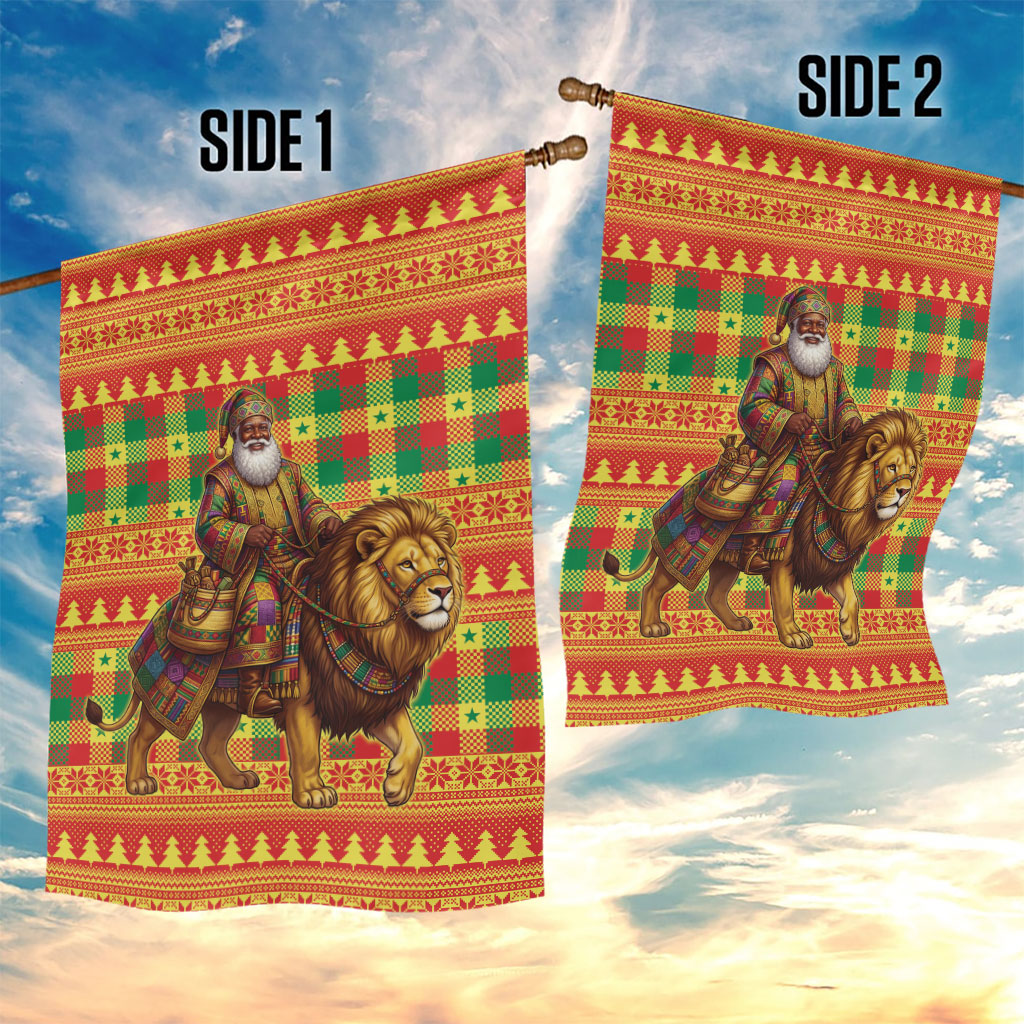 Senegal Christmas Santa Lion Garden Flag Thioub Traditional Woven Textile Motif