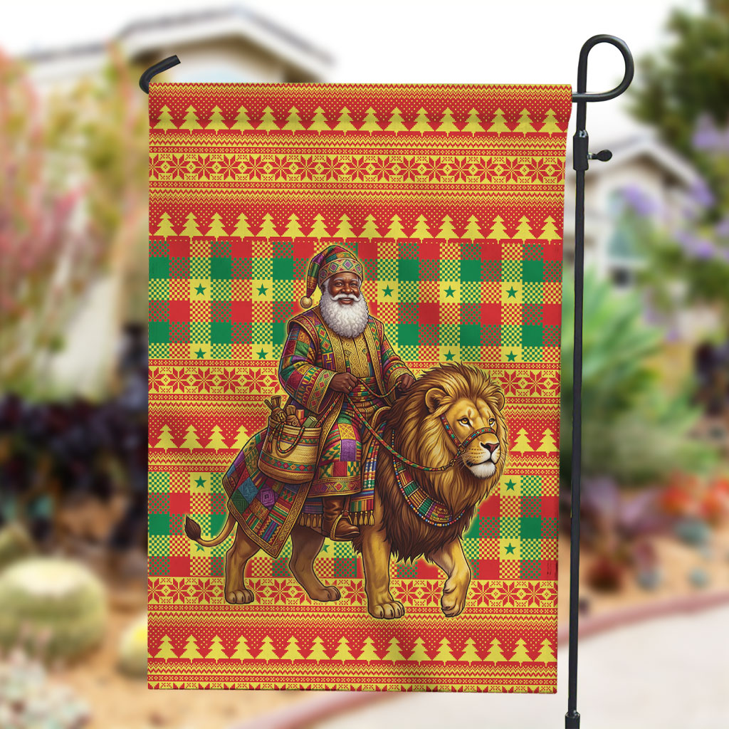 Senegal Christmas Santa Lion Garden Flag Thioub Traditional Woven Textile Motif