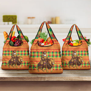 Senegal Christmas Santa Lion Grocery Bag Thioub Traditional Woven Textile Motif