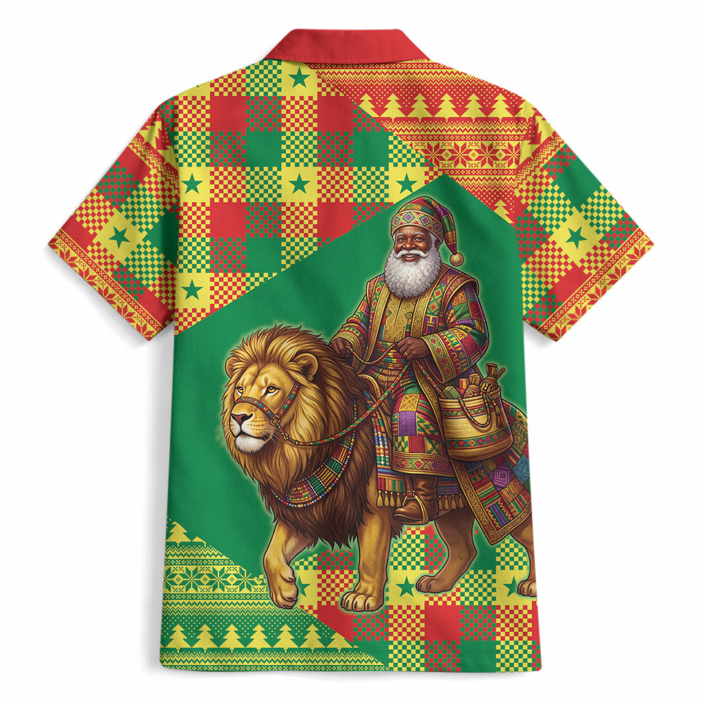 Senegal Christmas Santa Lion Hawaiian Shirt Thioub Traditional Woven Textile Motif