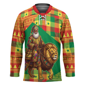 Senegal Christmas Santa Lion Hockey Jersey Thioub Traditional Woven Textile Motif