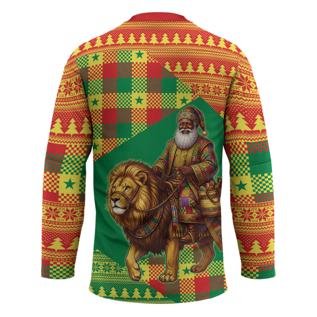 Senegal Christmas Santa Lion Hockey Jersey Thioub Traditional Woven Textile Motif