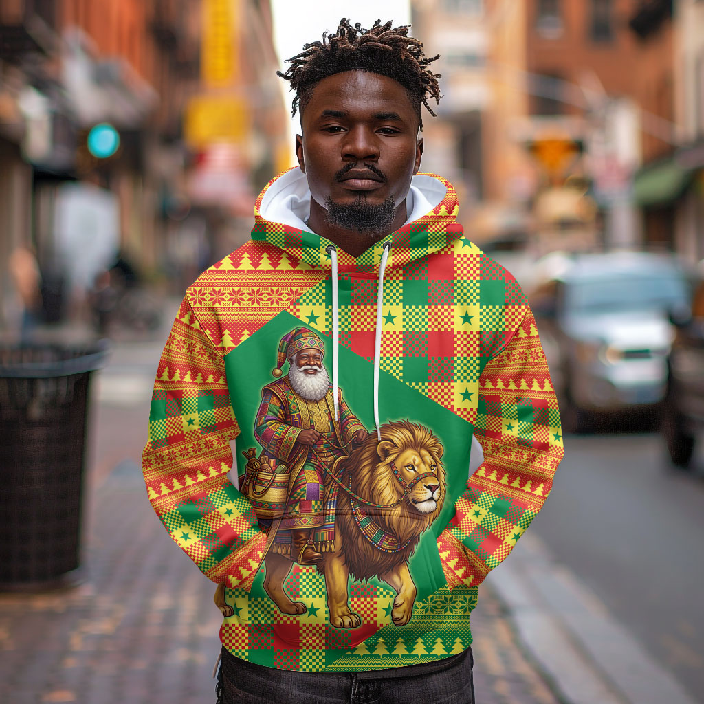 Senegal Christmas Santa Lion Hoodie Thioub Traditional Woven Textile Motif