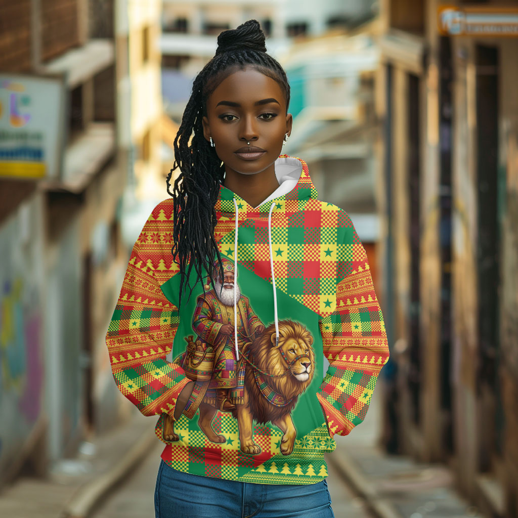 Senegal Christmas Santa Lion Hoodie Thioub Traditional Woven Textile Motif