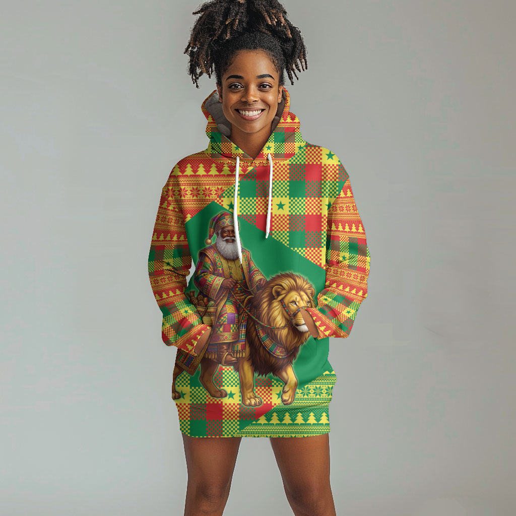 Senegal Christmas Santa Lion Hoodie Dress Thioub Traditional Woven Textile Motif