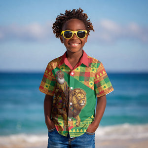Senegal Christmas Santa Lion Kid Hawaiian Shirt Thioub Traditional Woven Textile Motif