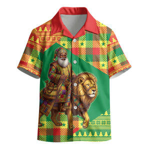 Senegal Christmas Santa Lion Kid Hawaiian Shirt Thioub Traditional Woven Textile Motif