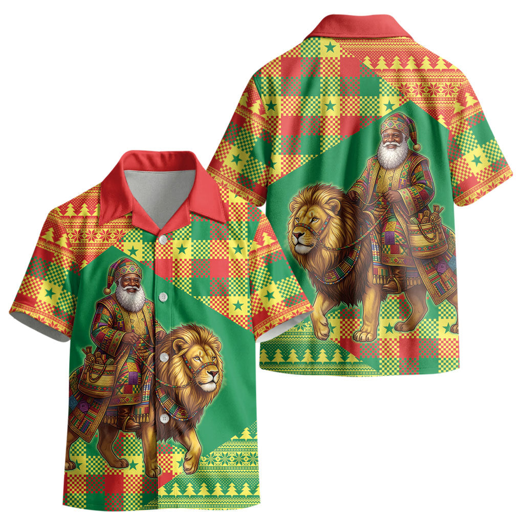 Senegal Christmas Santa Lion Kid Hawaiian Shirt Thioub Traditional Woven Textile Motif