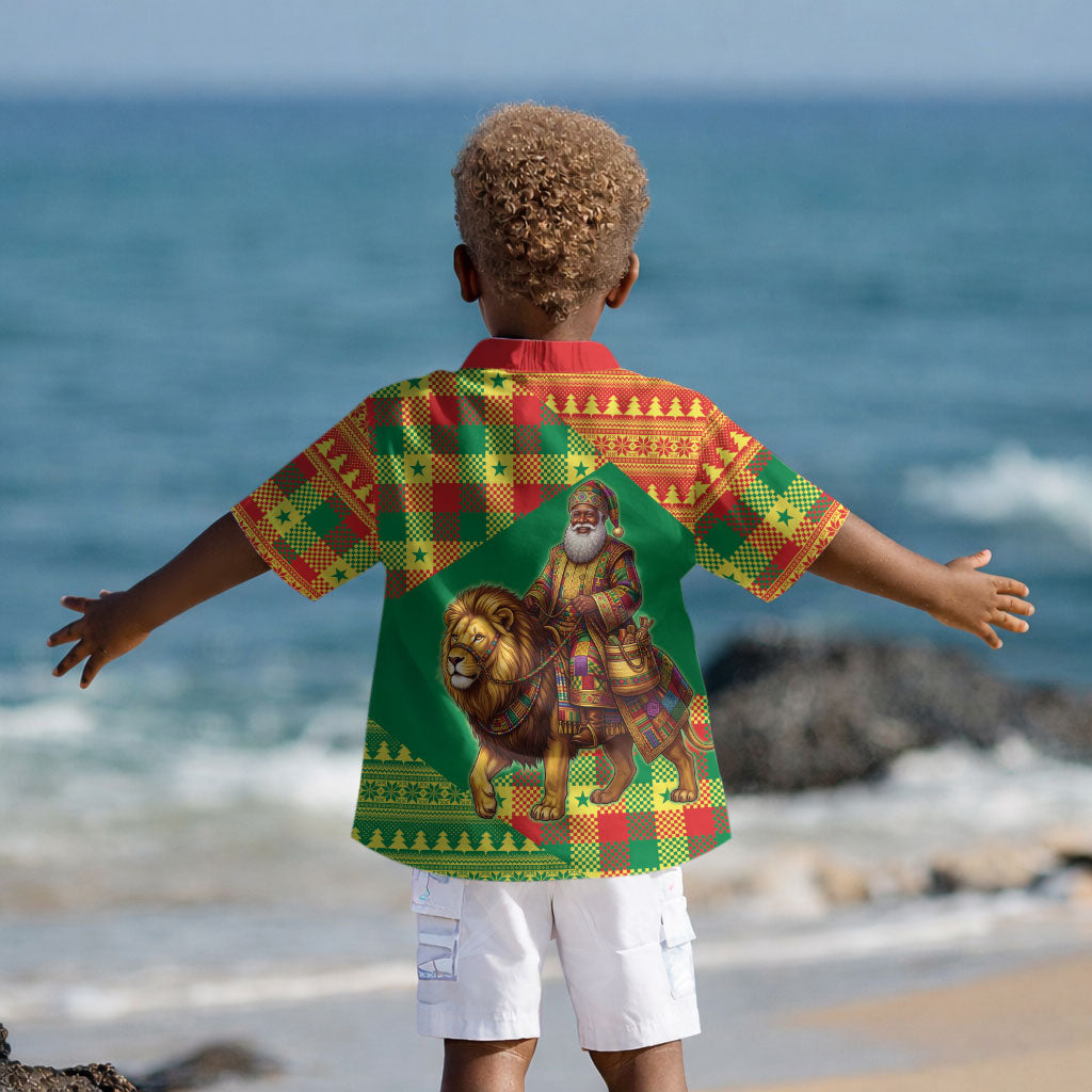 Senegal Christmas Santa Lion Kid Hawaiian Shirt Thioub Traditional Woven Textile Motif