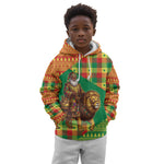 Senegal Christmas Santa Lion Kid Hoodie Thioub Traditional Woven Textile Motif