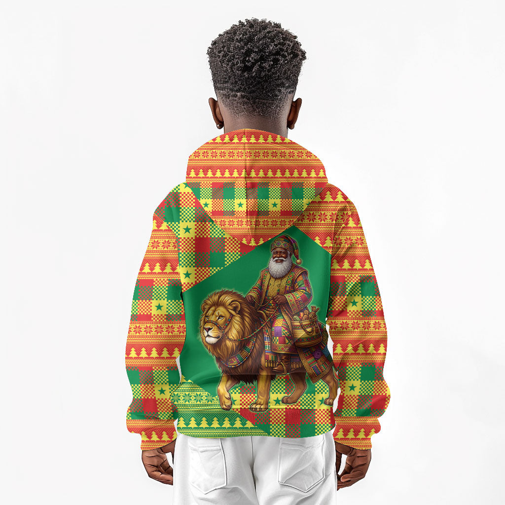 Senegal Christmas Santa Lion Kid Hoodie Thioub Traditional Woven Textile Motif